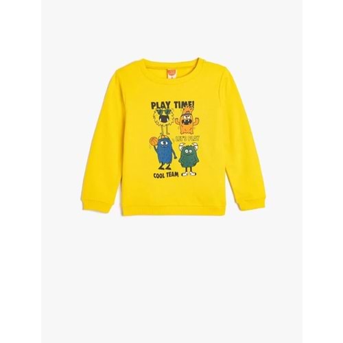 Erkek Bebek Sweatshirt Canavar Baskılı - KOTON - 5WMB10168TK - SARI - 12-18 AY