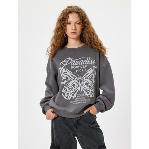 Oversize Sweatshirt Kelebek Baskılı 5WAL10164IK