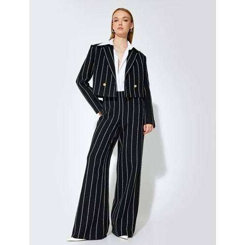 Kadın Giyim Koton X Sibil Çetinkaya - Geniş Paça Pantolon 5WAK40076EW - KOTON - 5WAK40076EW - SİYAH ÇİZGİLİ - 44