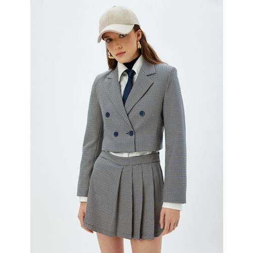 Kadın Giyim Koton X Sima Tarkan - Standart Bel Pileli Mini Şort Etek - KOTON - 5WAK40138PW - MAVİ EKOSE - 36