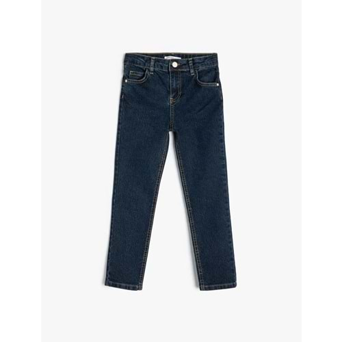 Erkek Çocuk Kot Pantolon Ayarlanabilir Lastikli Pamuklu - Slim Jean 4SKB40039TD