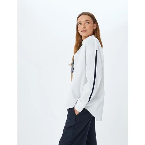 Çizgili Detaylı Poplin Oversize Gömlek 5SAK60173PW - KOTON - KIRIK BEYAZ - 38