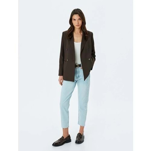Yüksek Bel Düğmeli Kot Pantolon - Mom Jean 5SAL40046MD