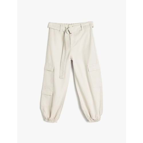 Kız Çocuk Kemer Detaylı Jogger Pantolon 5SKG40030AD - KOTON - GRİ - 9-10 YAŞ