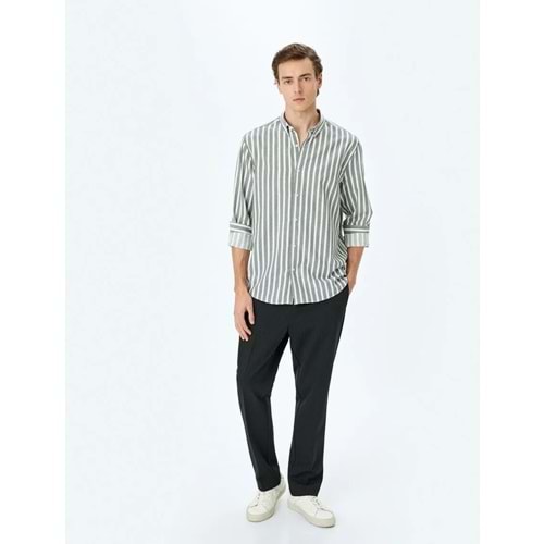 Çizgili Uzun Kollu Düğmeli Yaka Slim Fit Gömlek 5SAM60023HW