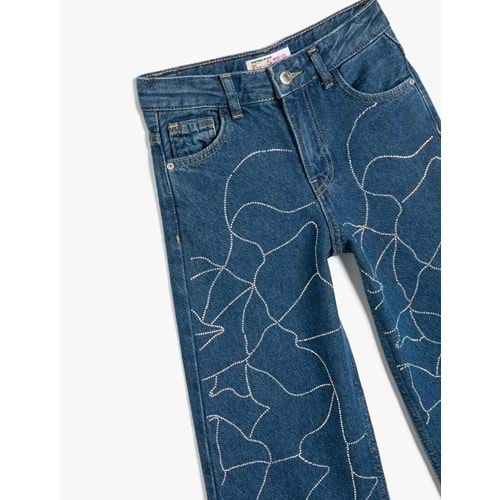 Kız Çocuk Taş Detaylı Kot Pantolon - Wide Leg Jean 5SKG40052AD