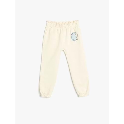 Kız Bebek Jogger Eşofman Altı Kedi Baskılı Beli Bağcıklı 5SMG40029AK