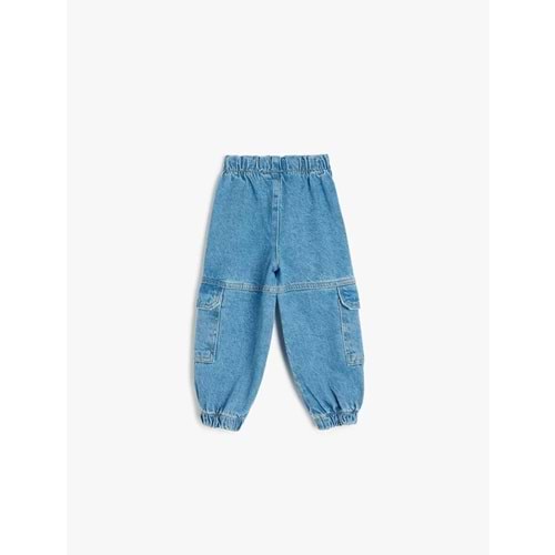 Kız Bebek Yüksek Bel Kargo Cepli Kot Pantolon 5SMG40009AD - KOTON - ORTA İNDİGO - 18-24 AY