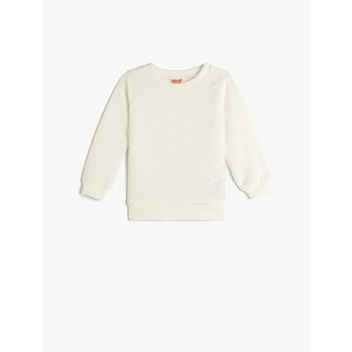 Kız Bebek Basic Sweatshirt Kalp Detaylı Dokulu 5SMG10059AK - KOTON - EKRU - 3-4 YAŞ