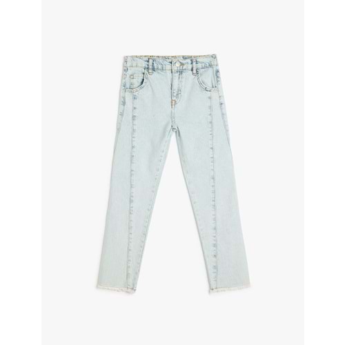 Kız Çocuk Yüksek Bel Pamuklu - Boyfriend Jean 5SKG40014AD - KOTON - AÇIK İNDİGO - 9-10 YAŞ