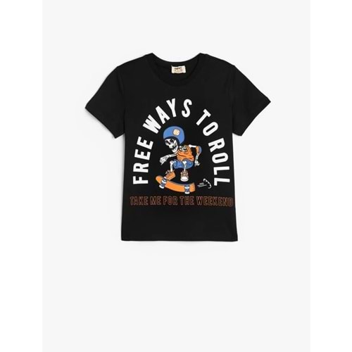 Erkek Çocuk Kısa Kollu Bisiklet Yaka Kaykay Baskılı Tişört 5SKB10172TK