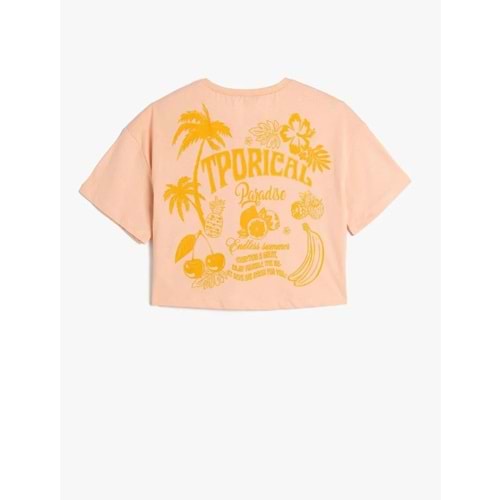 Kız Çocuk Tropik Baskılı Krop Tişört Kısa Kollu Bisiklet Yaka 5SKG10144AK