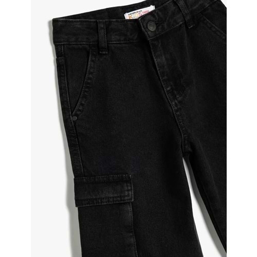 Kız Çocuk Kargo Cepli Pamuklu Bol Paça Denim Pantolon 5SKG40105AD