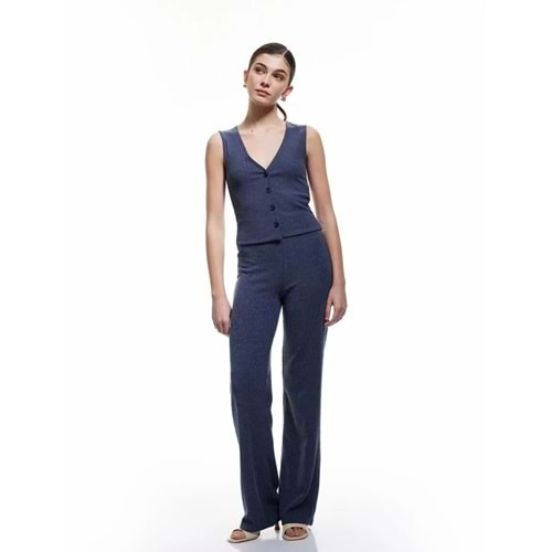 Kadın Giyim Slim Fit Kolsuz Düğmeli V Yaka Yelek 5SAK30059EK - KOTON - LACİVERT - M
