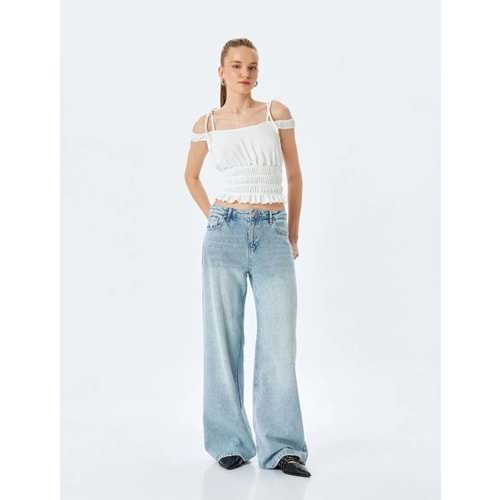 Crop Slim Fit Tişört 5SAL10061IK - KOTON - EKRU - M
