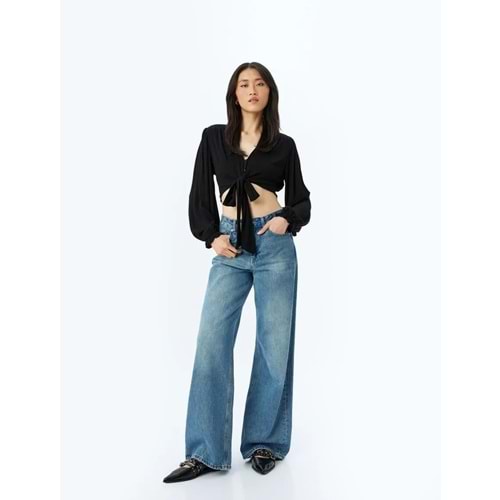 Viskon Crop Bluz 5SAK60003EW - KOTON - SİYAH - 44