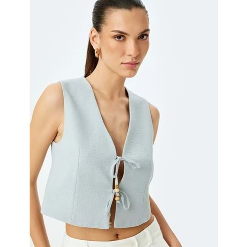 V Yaka Crop Yelek 5SAK20002PW - KOTON - GRİ - 36