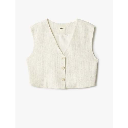 Düğmeli Crop Blazer Yelek 5SAK20031PW - KOTON - BEJ - 42
