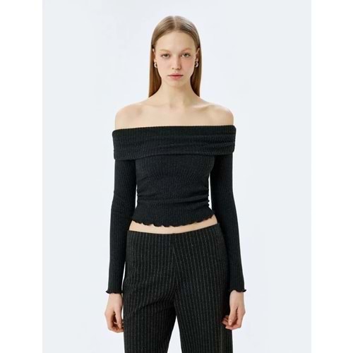 Omuzu Açık Slim Fit Uzun Kollu Tişört 5SAL10588IK