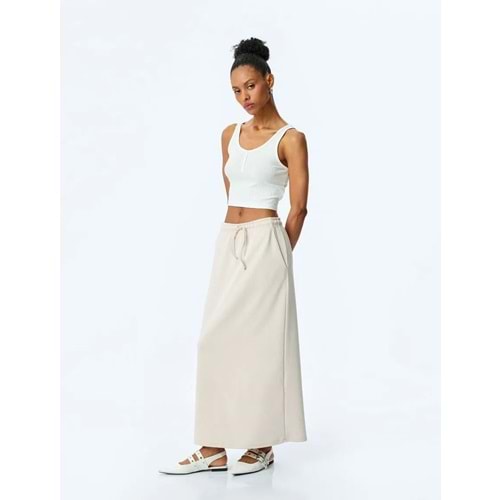 Oversize Beli Bağcıklı Midi Etek 5SAK10161EK - KOTON - BEJ - XS