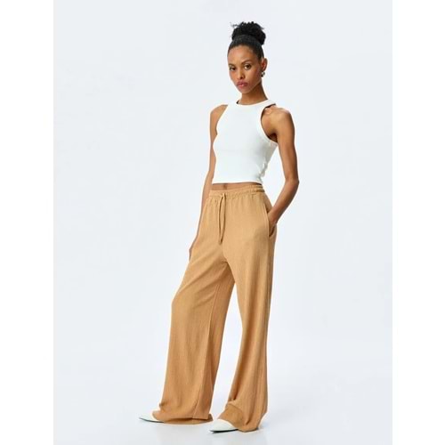 Yüksek Bel Geniş Paça Pantolon 5SAK40006UK - KOTON - BEJ - XS