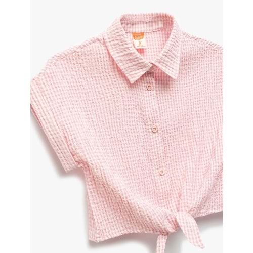 Kız Bebek Kısa Kollu Klasik Yaka Önden Bağlama Detaylı Crop Gömlek 5SMG60033AW - KOTON - PEMBE - 9-12 AY