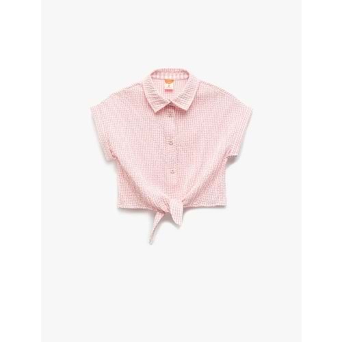 Kız Bebek Kısa Kollu Klasik Yaka Önden Bağlama Detaylı Crop Gömlek 5SMG60033AW