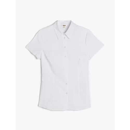 Slim Fit Klasik Yaka Kısa Kollu Gömlek 5SAK60036UW - KOTON - BEYAZ - 42