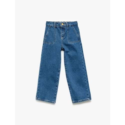 Kız Bebek Pamuklu Cep Detaylı Bol Paça Denim Pantolon 5SMG40014AD - KOTON - İNDİGO - 4-5 YAŞ