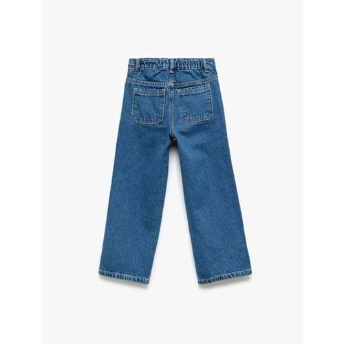 Kız Bebek Pamuklu Cep Detaylı Bol Paça Denim Pantolon 5SMG40014AD