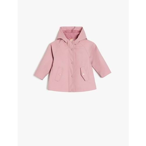Kız Bebek Çıtçıt Detaylı Uzun Kollu Kapşonlu Cepli Yağmurluk 5SMG20008AW - KOTON - PEMBE - 9-12 AY