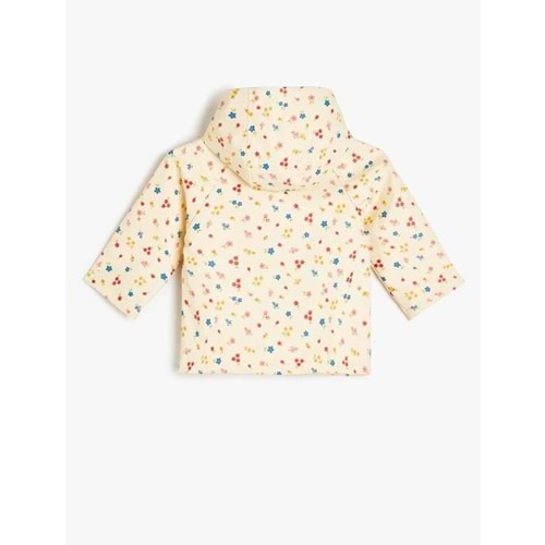 Kız Bebek Çiçek Desenli Uzun Kollu Cep Detaylı Kapşonlu Yağmurluk 5SMG20002AW