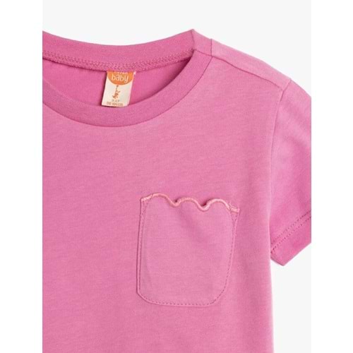 Kız Bebek Pamuklu Bisiklet Yaka Kısa Kollu Cep Detaylı Basic Tişört 5SMG10105AK
