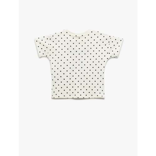 Kız Bebek Bisiklet Yaka Kısa Kollu Kurdele Nakış Detaylı Pamuklu Tişört 5SMG10102AK