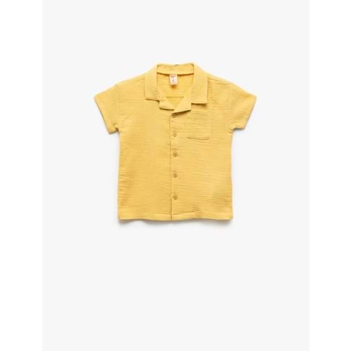 Erkek Bebek Pamuklu Düğmeli Cep Detaylı Kısa Kollu Müslin Gömlek 5SMB60036TW