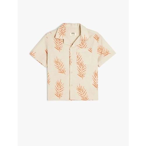 Erkek Çocuk Pamuklu Kısa Kollu Yaprak Desenli Gömlek 5SKB60074TW