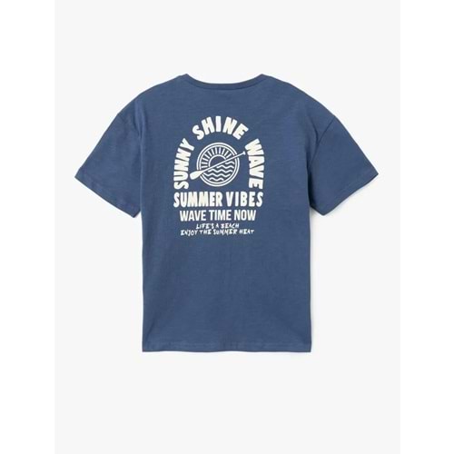 Erkek Çocuk Pamuklu Kısa Kollu Bisiklet Yaka Slogan Baskılı Oversize Tişört 5SKB10095TK - KOTON - MAVİ - 7-8 YAŞ