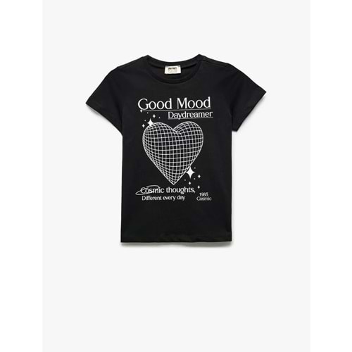 Kız Çocuk Pamuklu Kısa Kollu Bisiklet Yaka Kalp Baskılı Tişört 5SKG10254AK