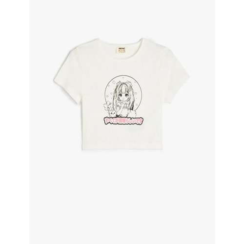 Kız Çocuk Anime Baskılı Kısa Kollu Bisiklet Yaka Pamuklu Tişört 5SKG10234AK