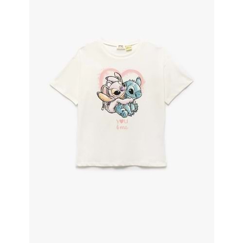 Kız Çocuk Lisanslı Kısa Kollu Bisiklet Yaka Pamuklu Stitch Tişört 5SKG10436AK