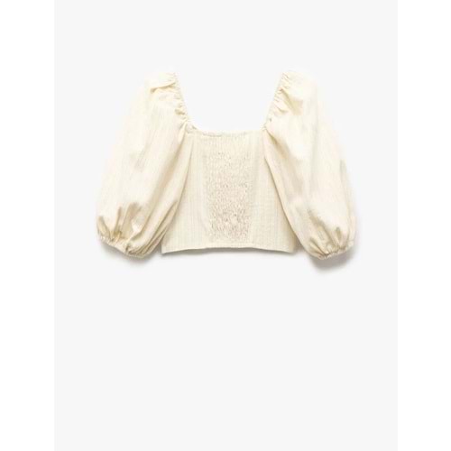 Balon Kollu Büzgü Detaylı Crop Bluz 5SKG60035AW - KOTON - SARI - 5-6 YAŞ
