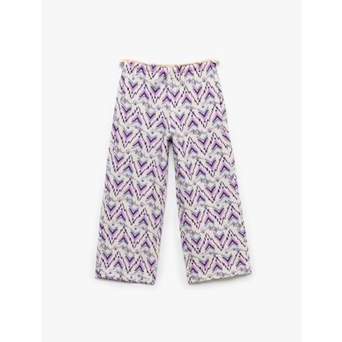 Kız Çocuk Viskon Beli Bağcıklı Desenli Düz Paça Pantolon 5SKG40007AW