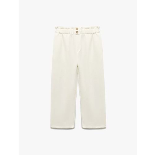 Kız Çocuk Beli Lastikli Keten ve Viskon Karışımlı Basic Pantolon 5SKG40018AW - KOTON - BEYAZ - 5-6 YAŞ