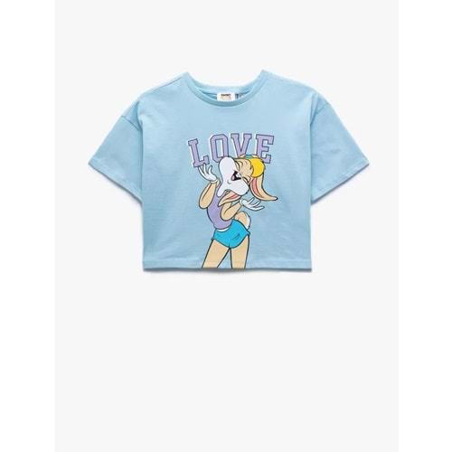 Kız Çocuk Pamuklu Lola Bunny Baskılı Kısa Kollu Bisiklet Yaka Lisanslı Crop Tişört 5SKG10446AK