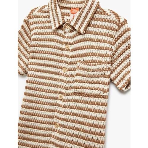 Erkek Bebek Cep Detaylı Polo Yaka Çizgili Tişört 5SMB10103TK - KOTON - KAHVERENGİ - 18-24 AY