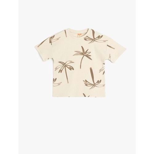 Erkek Bebek Palmiye Desenli Kısa Kollu Pamuklu Tişört 5SMB10101TK