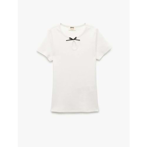 Kız Çocuk Fiyonklu Bisiklet Yaka Kısa Kollu Pamuklu Tişört 5SKG10524AK