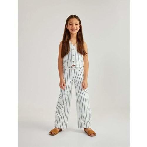 Kız Çocuk Pamuklu Çizgili Bol Paça Denim Pantolon 5SKG40068AD