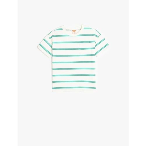 Erkek Bebek Bisiklet Yaka Kısa Kollu Pamuklu Çizgili Tişört 5SMB10014TK