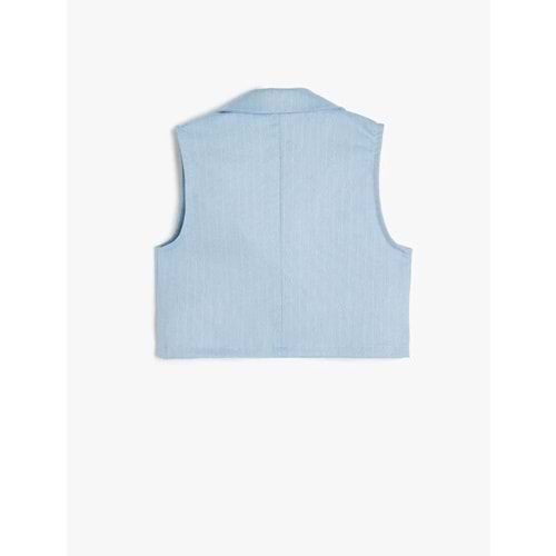 Kız Çocuk Kruvaze Krop Yelek Düğme Detaylı Cep Aplikeli 5SKG20018AW